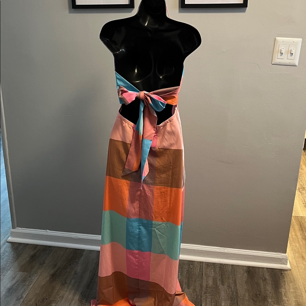 Striped Strapless Maxi Dress in Pink, Blue & Orange - Picture 2 of 2